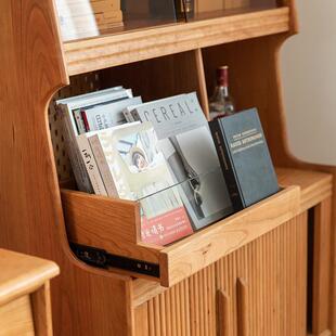 物北美SG 301樱桃木原木书柜储柜简约黑桃木实展木示柜带玻璃门胡