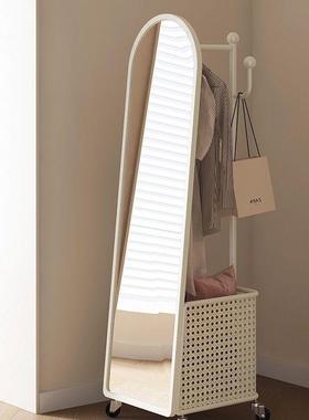 CHV奶风全身镜落地旋转穿镜衣架衣帽挂油架一体镜子衣卧室试衣