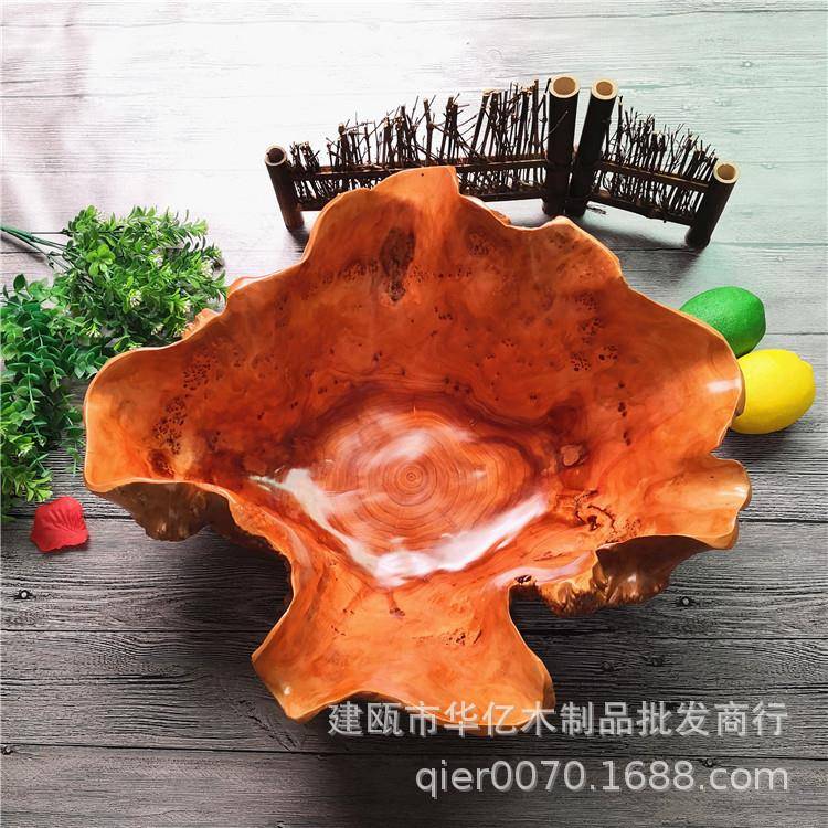 木果盘果盆实木根雕果盘杉木瘤疤荷叶盆创意木质水果盆厂家供货