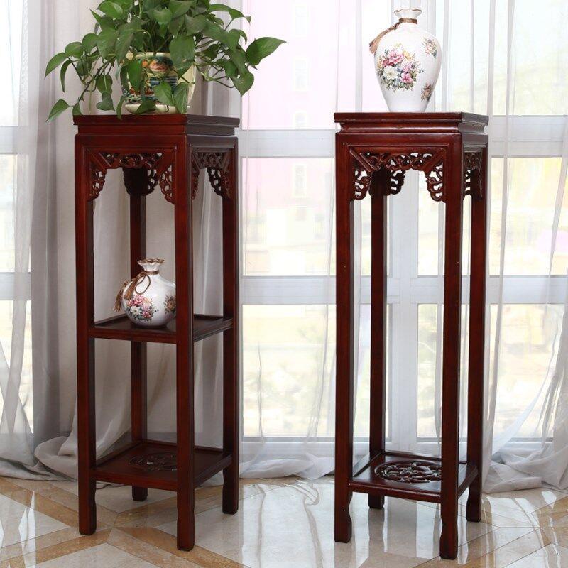 绿箩花架实木置架方形落单地中式仿古典客厅物榆木花几盆PSY景个