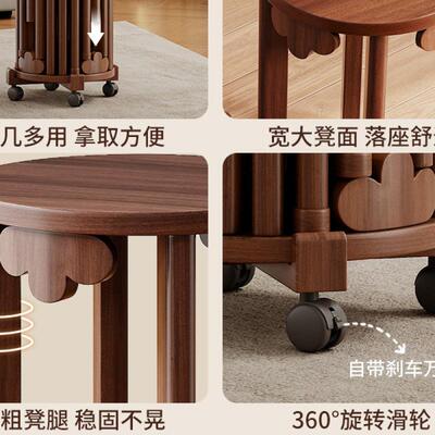 实木圆凳子饭茶几现FIL家用可叠放凳式代吃登子餐桌凳原木新中叠