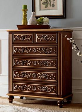 W7美式斗玄柜GSJ实木欧式关柜斗床头柜抽屉柜纳整理五柜子收蓝色