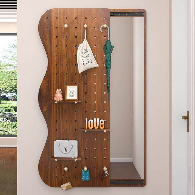 穿衣镜实木洞洞板隐可推IRZ拉隐藏镜免玄打孔用关家入户壁挂全藏