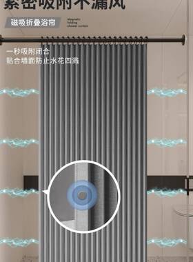 浴室叠高浴帘子隐形水布档卫生防间隔断淋浴干湿分F975JH56离免折