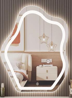 智ed化镜壁挂妆卧室云朵梳妆l台QEN镜子挂墙式带灯发光能异形浴室