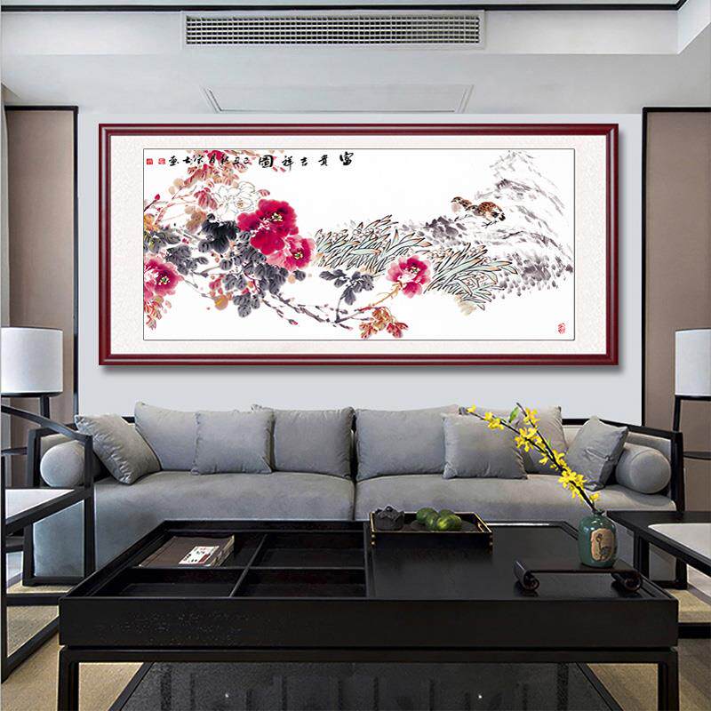 装牡丹花挂画饰画客厅挂画招财壁花开富贵牡丹图鸟花图3中式国画