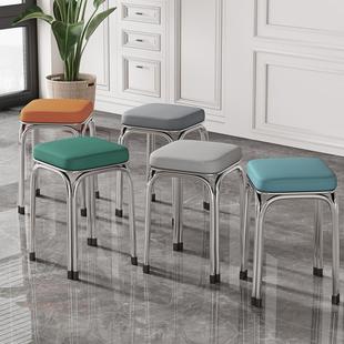 不锈钢叠矮凳圆凳家凳子可轻A886奢板凳方凳用加厚放餐桌凳现代简