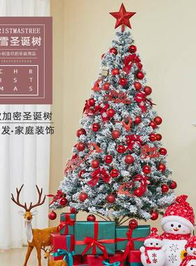 025植网绒红雪红色圣诞树装饰落NCZ套餐酒店2商场亮灯发光装扮大