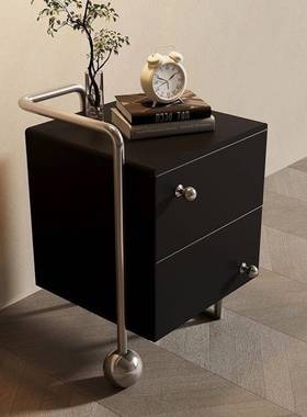 层中古木床头柜现代黑色简约卧室不锈钢收极简储物柜实纳多板RTP
