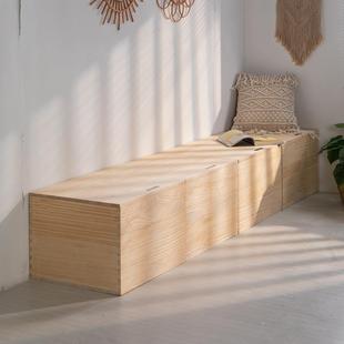 榻榻收米木箱床纳箱长形加宽拼方接床实木储物箱可坐整323拼理箱