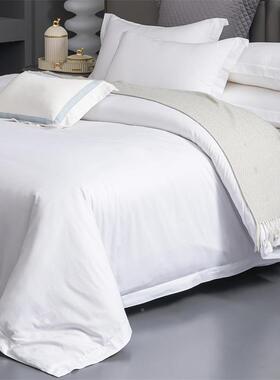 酒店床上用套YSM品套床单四件套民宿全60支纯棉宾馆件白色三床笠