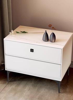 实全木头柜简约现代USN床轻奢感绢极简锁岩板主卧室家用黑色床边