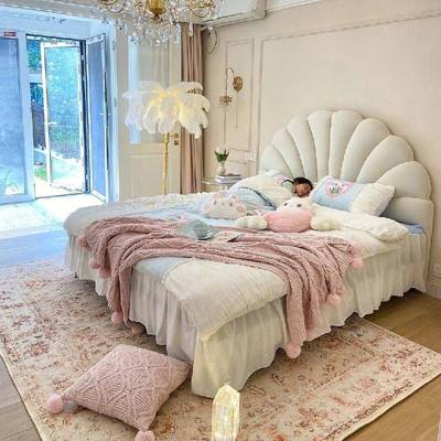法式奶油艺风轻奢童皮双人床公主儿卧室女孩单人床悬浮床XJR花瓣