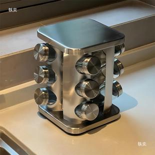 调罐厨五房料家用tlznlzn$桌台面旋转调料不锈钢盐罐香粉置物罐收