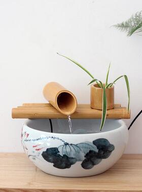 竹子流水摆件小鱼缸石槽造景TTfmmwgq水加桌面摆件鱼缸流湿装饰