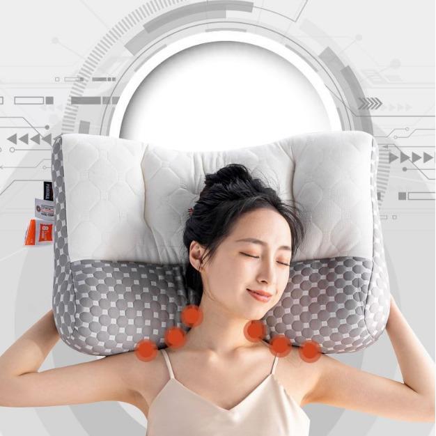 新款日枕式JVQ护反牵引家用助睡眠按摩枕头不塌类陷a乳胶颈枕芯