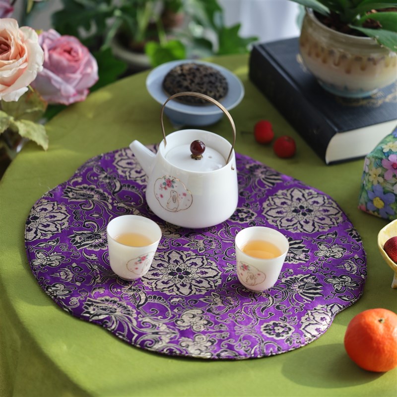中式海棠型蜀锦加厚织锦茶席宋锦茶垫复古素雅茶道干泡席茶布桌垫