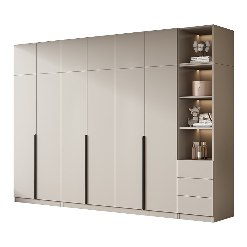 实木平门家用卧室柜子生态板奶油灰对四五六门大衣橱定制