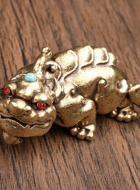 个性创意复古纯黄铜貔貅小摆件招财金属汽车车载内装饰桌面铜器