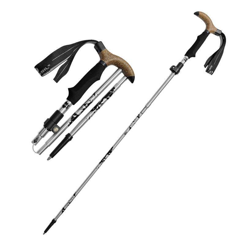 户外登山杖7075铝合金超轻超短弯柄折叠杖越野N85弯柄110cm