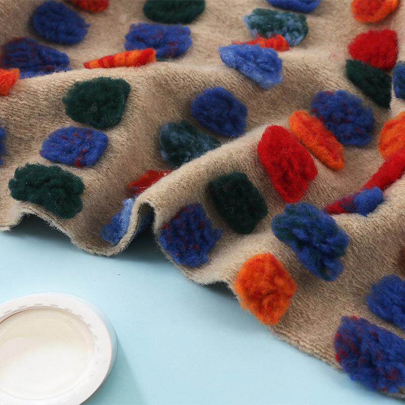 反吹风立体圆点提花绒布外套抱枕毛毯毛绒服装服饰五彩波点绒