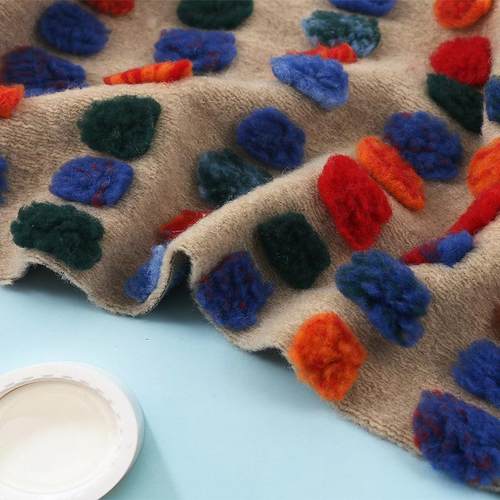 反吹风立体圆点提花绒布外套抱枕毛毯毛绒服装服饰五彩波点绒