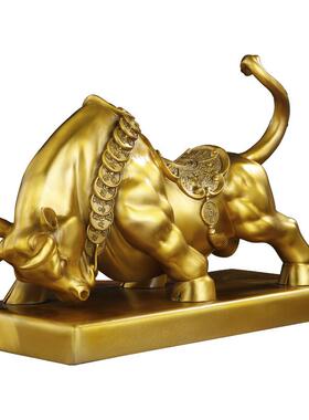 善品黄铜华尔街铜牛摆件带底座旺市金牛股市牛开业工艺品厂家