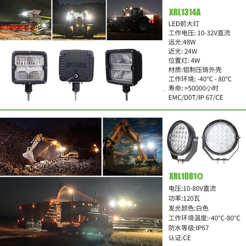 ed工作12伏24V挖掘灯机前辅助农用机XRLL工作械大臂工程l叉灯车照