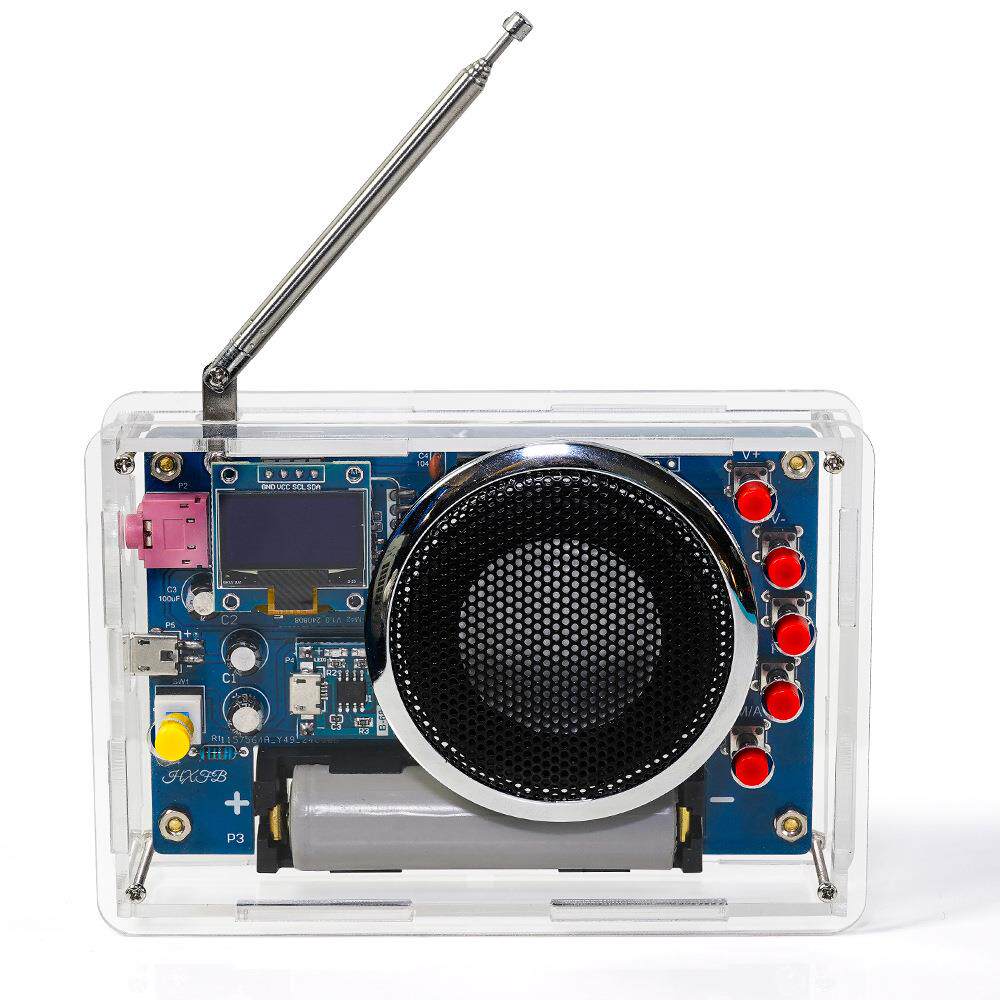 OLED显示收音机组装套件可充电FM调频广播电路板焊接电子DIY制作