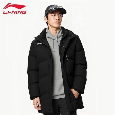 李宁国旗羽绒服男冬季新款连帽中款防风保暖休闲运动外套AYMV133