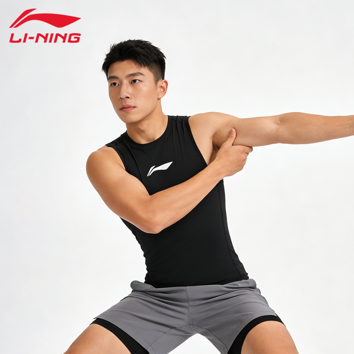 李宁男子紧身背心健身系列柔软舒适训练跑步运动紧身衣AUDV035
