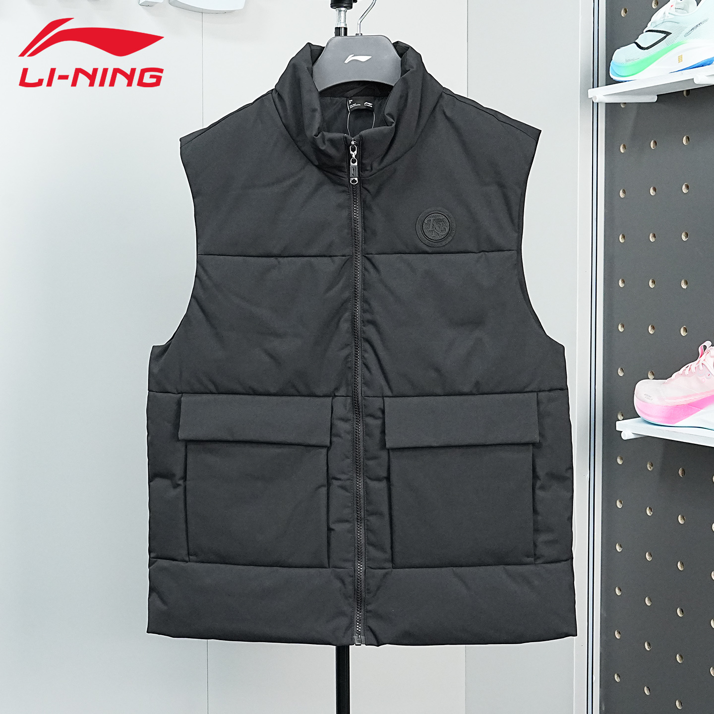 李宁羽绒马甲男子冬季新款立领开衫加厚保暖外穿运动健身休闲外套
