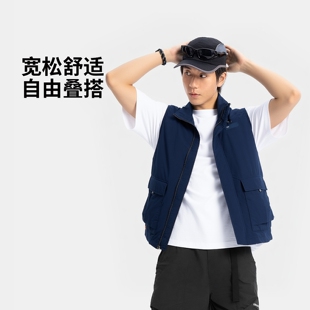 李宁CROSS系列工装 马甲男春秋户外休闲拼接防泼水运动背心AMDU021