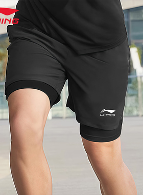 李宁短卫裤男子夏季新款运动短裤跑步休闲健身训练五分裤AKST863
