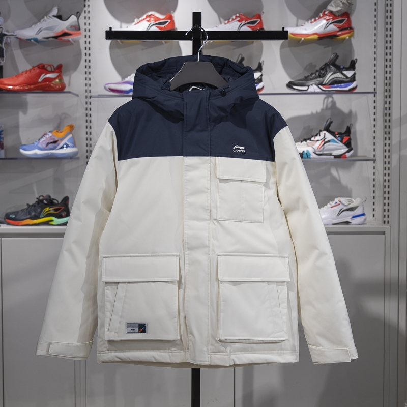 李宁保暖连帽短款男子羽绒服