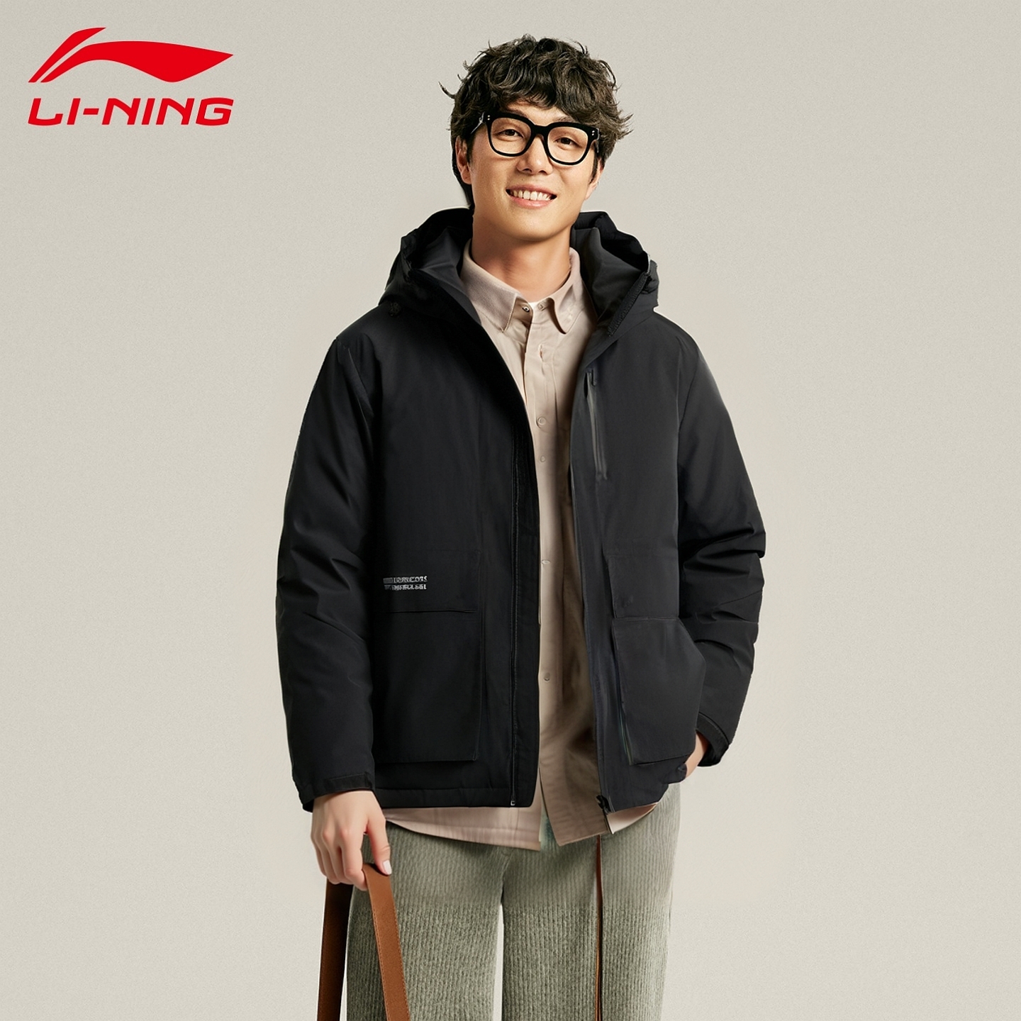 李宁2025冬季新款连帽短款羽绒服