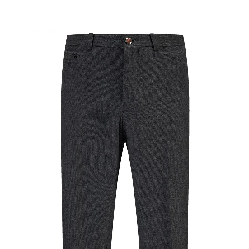 【吉家】秋冬纯羊毛磨毛厚款西裤条纹休闲男士毛料直筒裤子