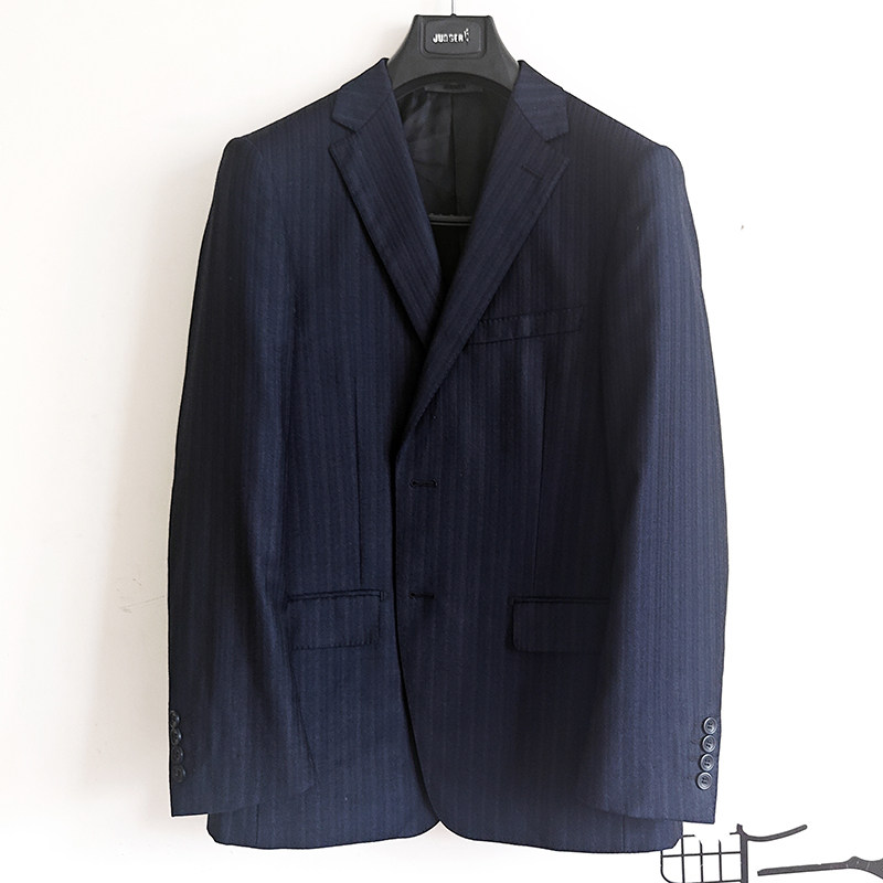 【吉家】秋冬磨毛商务休闲男士宽条纹西装外套羊毛西服毛料上衣