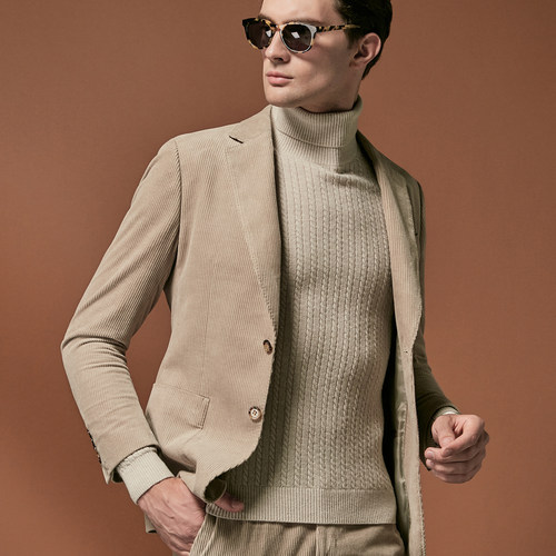 【意大利面料】吉家秋冬厚款纯棉灯芯绒西装休闲男士便西服外套