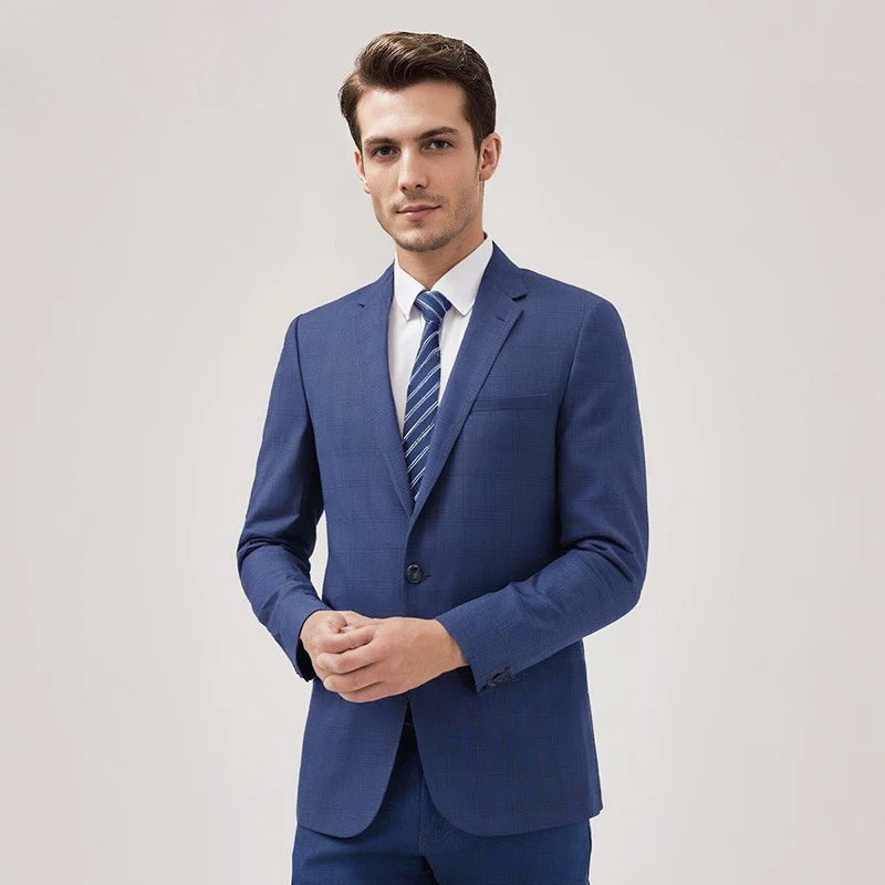 【吉家】新款时尚纯绵羊毛便西服商务休闲修身男士毛料西装