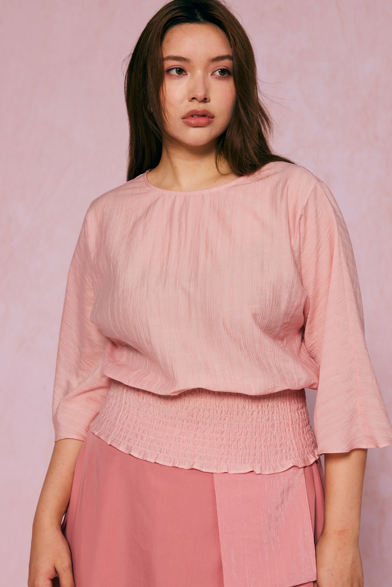 34三思大码女装 天丝莱赛尔弹力打揽五分袖上衣  SS2430 全码