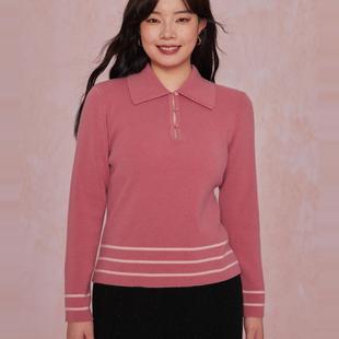 春秋冬温柔FW2430全码 34三思大码 线条翻领上衣 美丽诺羊毛 女装