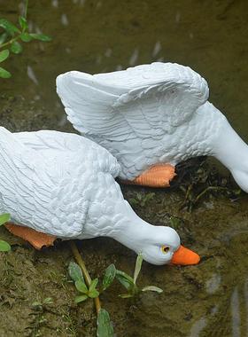 仿真喝水鸭子摆件花园庭院池塘水池假山鱼池装饰树脂动物雕塑