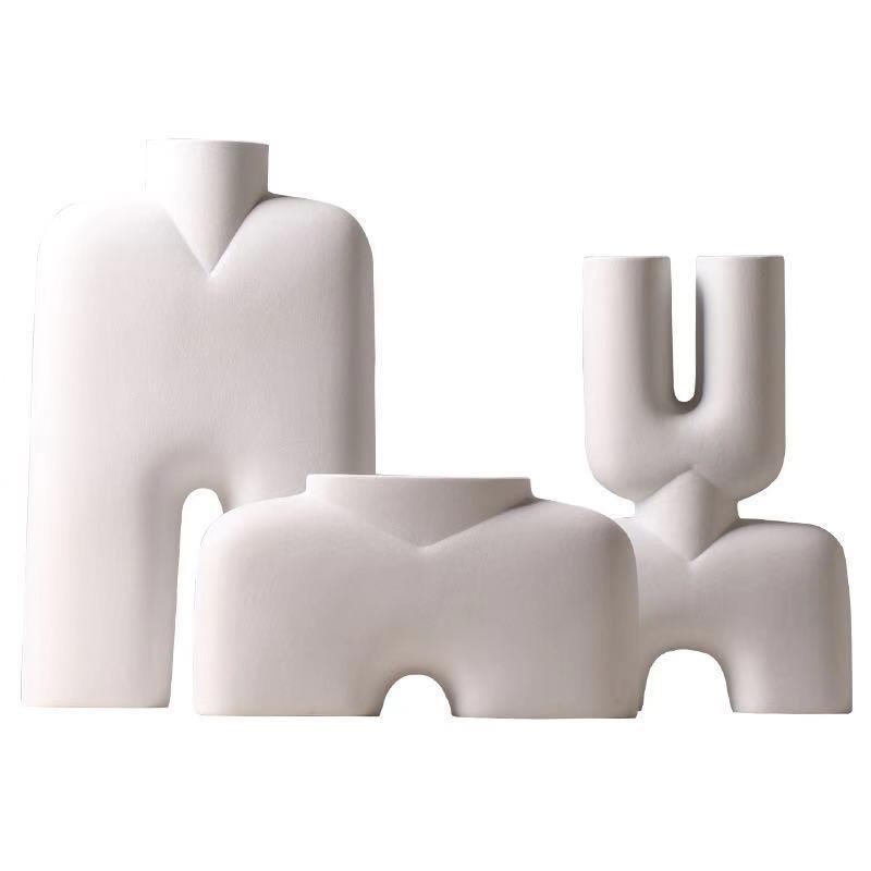 现代创意摆件样板花房居格瓷家陶TIF插花瓶磨砂简约现代风装饰品