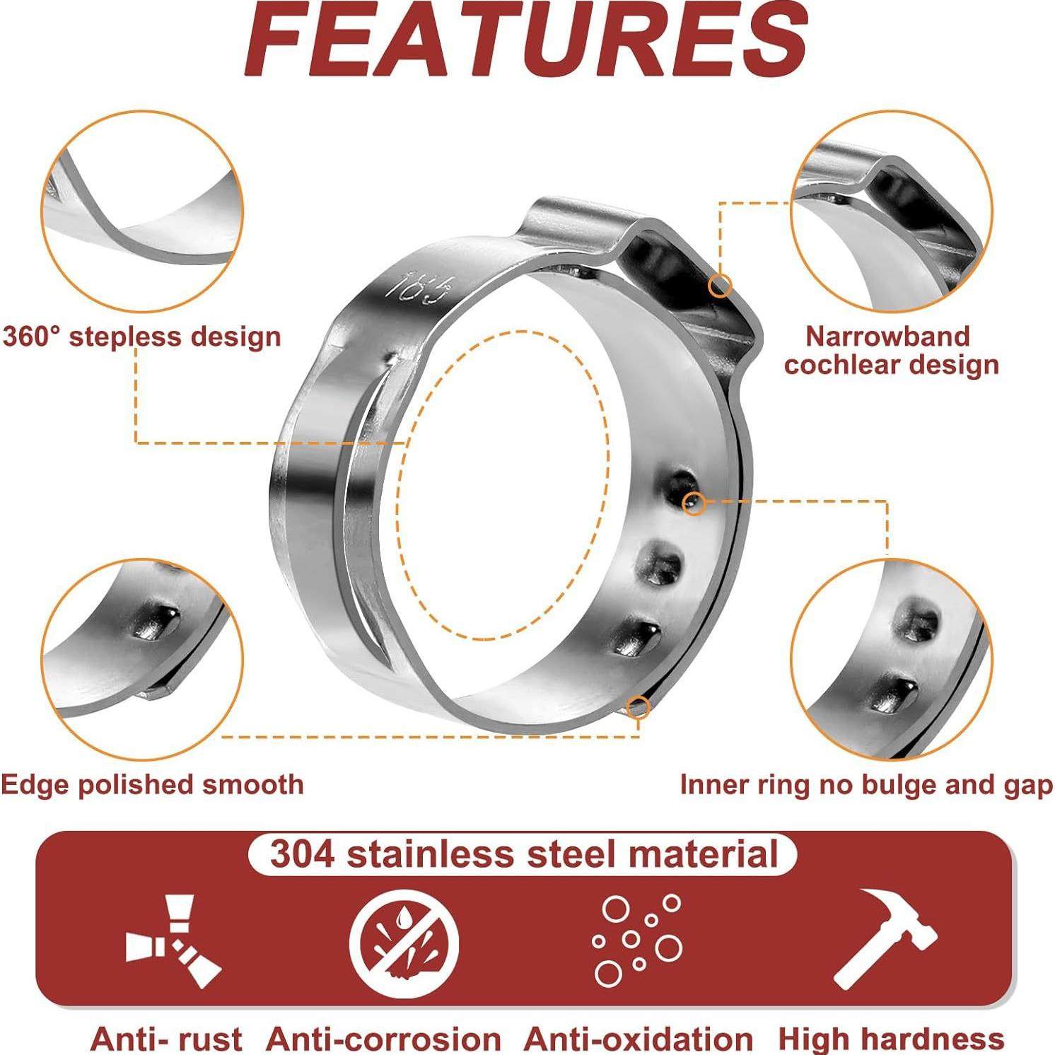 600PCS盒装04不锈钢单耳无极卡箍喉箍软管夹5.-.1mm