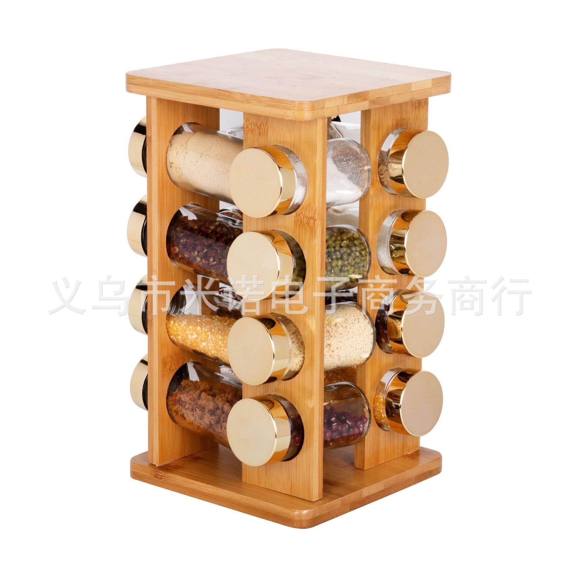 竹木调味瓶架旋转撒粉瓶瓶调66-16Z料架房用品厨调味罐套装调可料