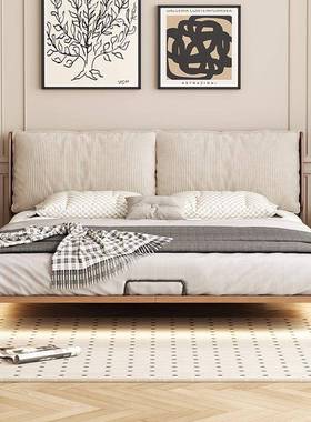 实木悬小户型浮床床头齐边床主卧双榻榻米白78229蜡木实木通人用