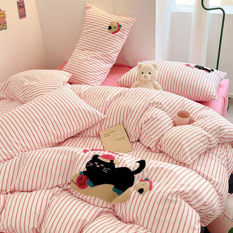 毛巾绣全棉床上无品牌/四件套纯棉卡床可通品儿童爱单被套宿舍床