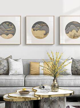 群山飞鸿现代新中式山川飞鸟床头装画客饰厅轻挂画厅FSF奢壁餐画