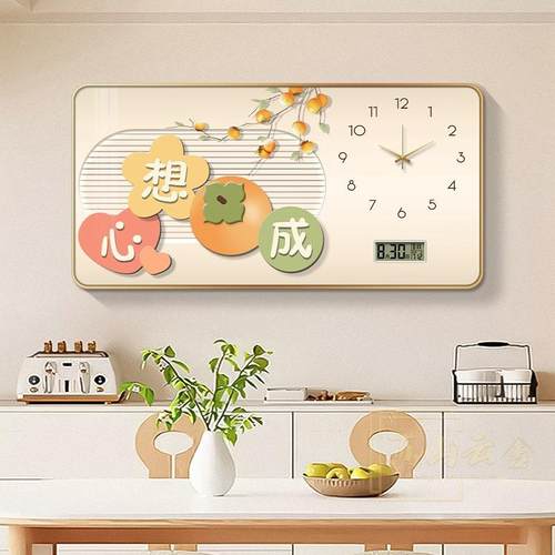风奶油餐装饰画家用电子音时厅钟万年静历钟表客TNX厅平安喜乐挂